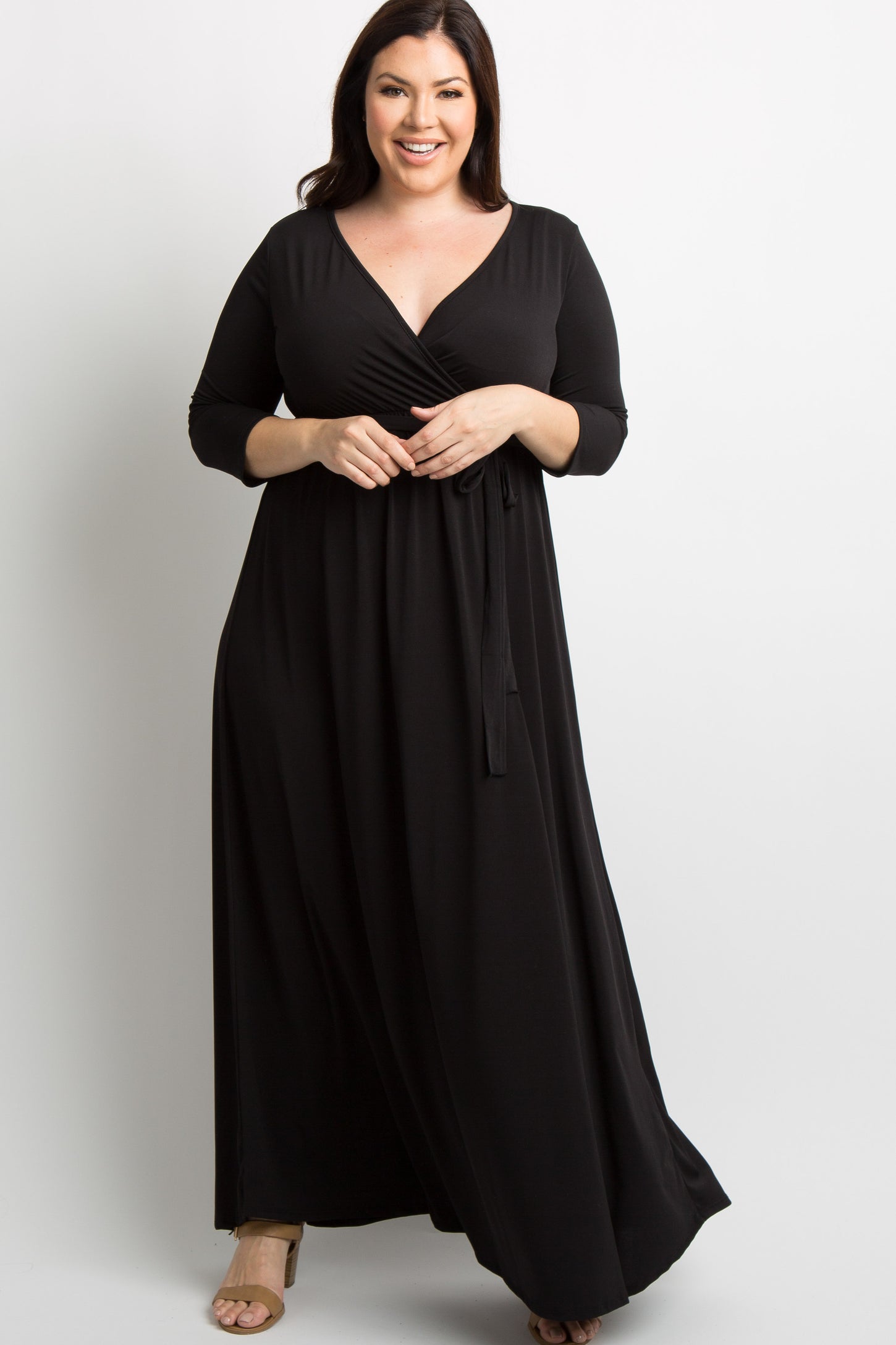 PinkBlush Black Sash Tie Wrap Plus Maternity Maxi Dress