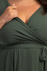 PinkBlush Olive Sash Tie Wrap Plus Maxi Dress