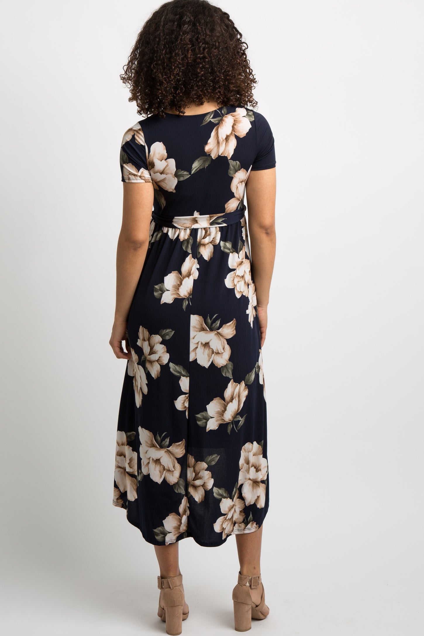 PinkBlush Navy Blue Floral Hi-Low Maternity Wrap Dress