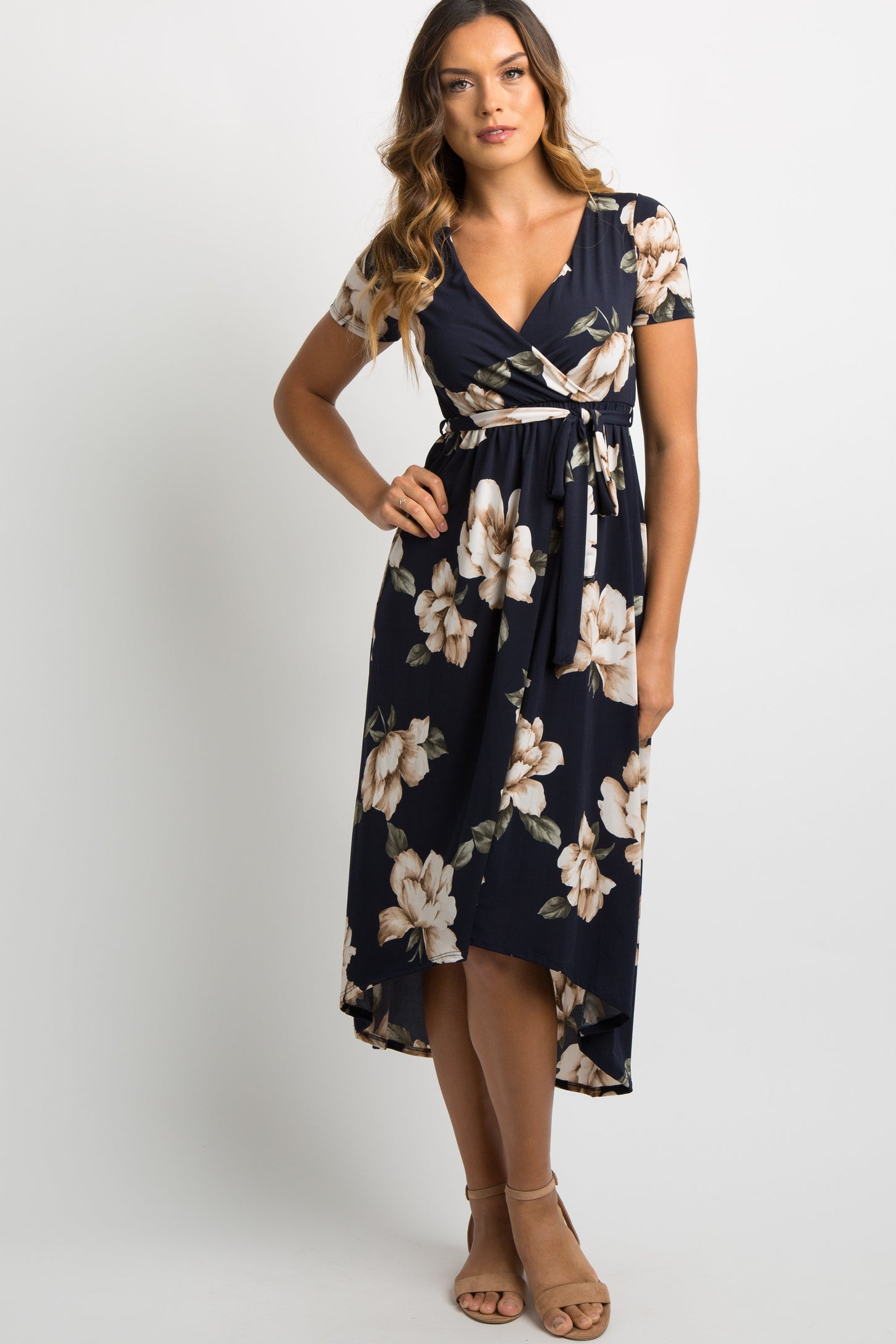 PinkBlush Navy Blue Floral Hi-Low Maternity Wrap Dress