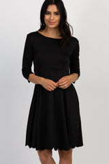 PinkBlush Black Solid Scalloped Hem Dress