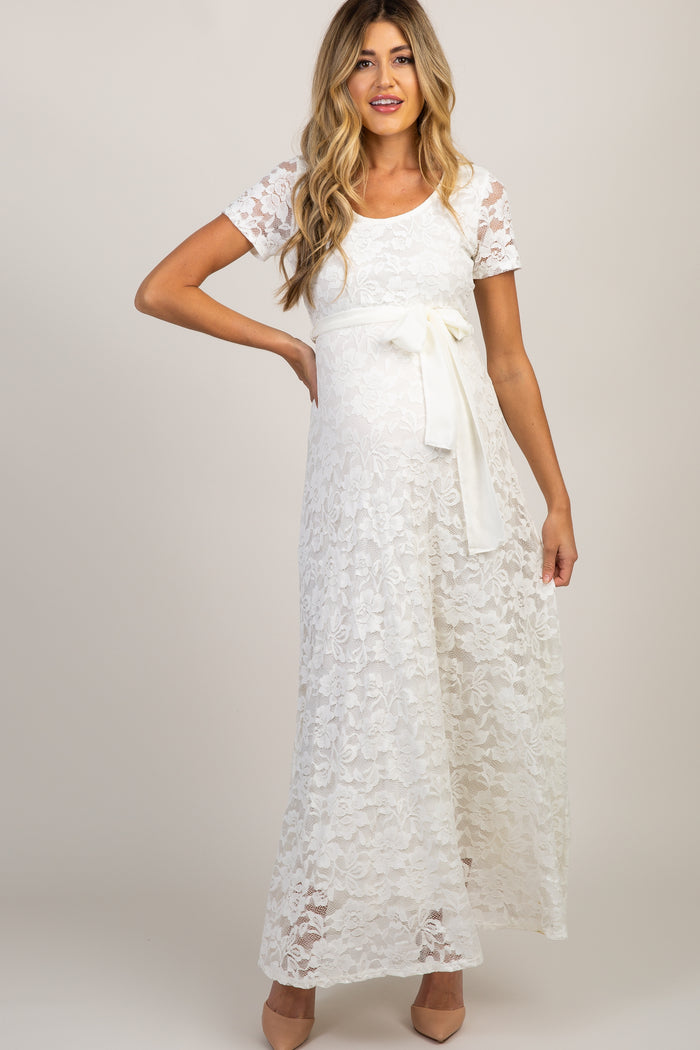 Ivory Lace Sash Tie Maternity Gown