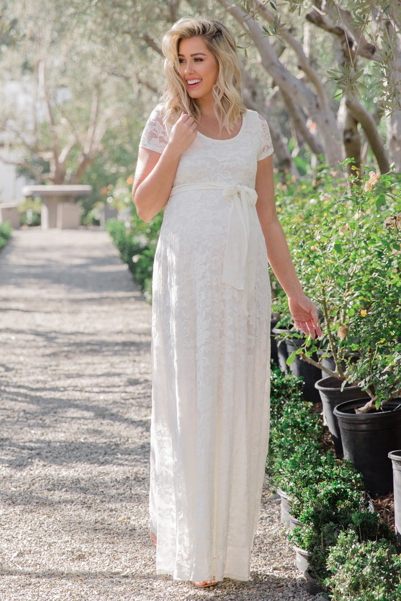 Ivory Lace Sash Tie Maternity Gown