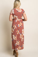 Rust Floral Hi-Low Maternity Wrap Dress