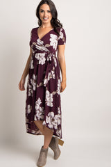 Plum Floral Hi-Low Wrap Dress