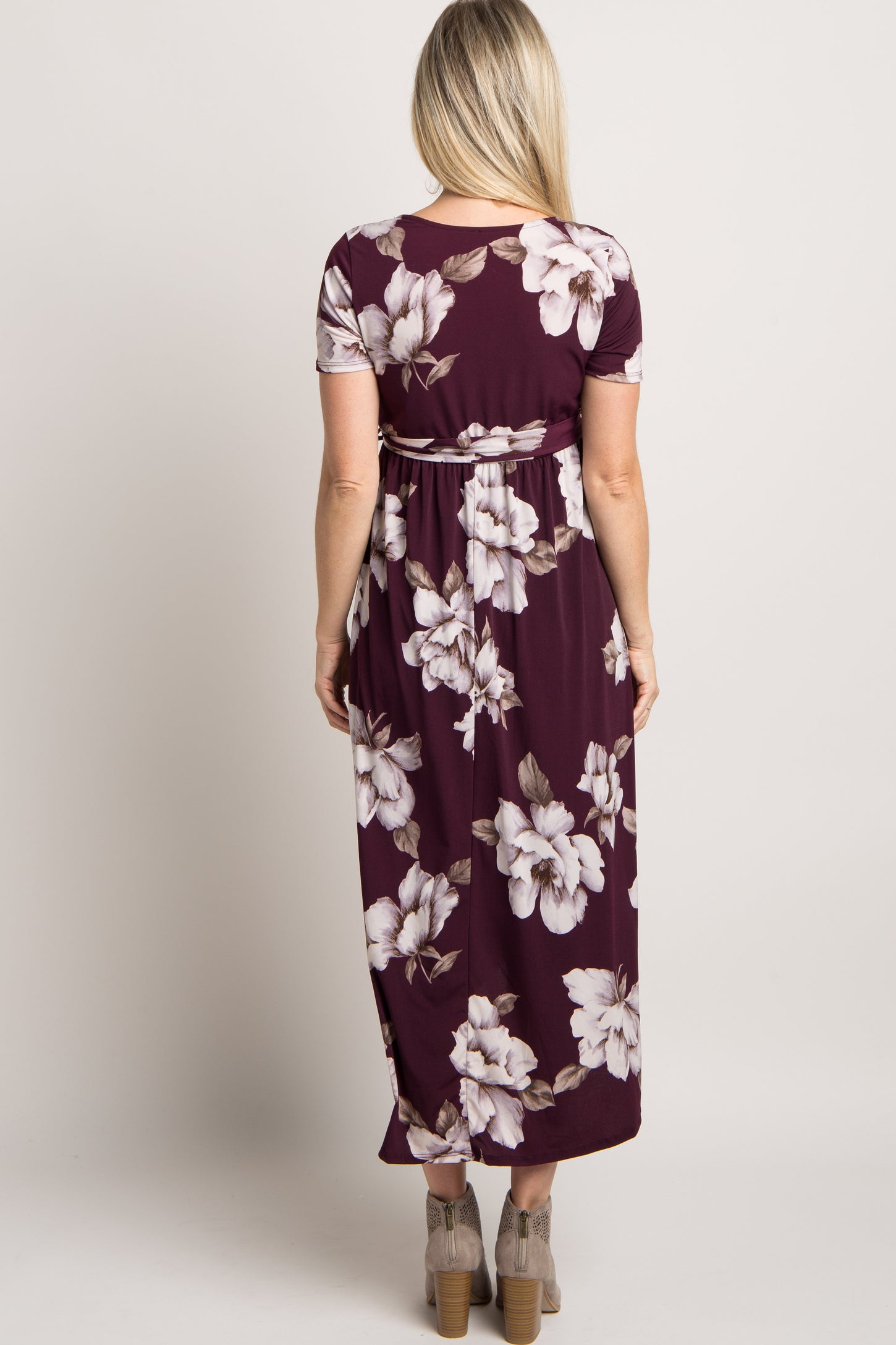 Plum Floral Hi-Low Maternity Wrap Dress