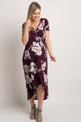 Plum Floral Hi-Low Maternity Wrap Dress