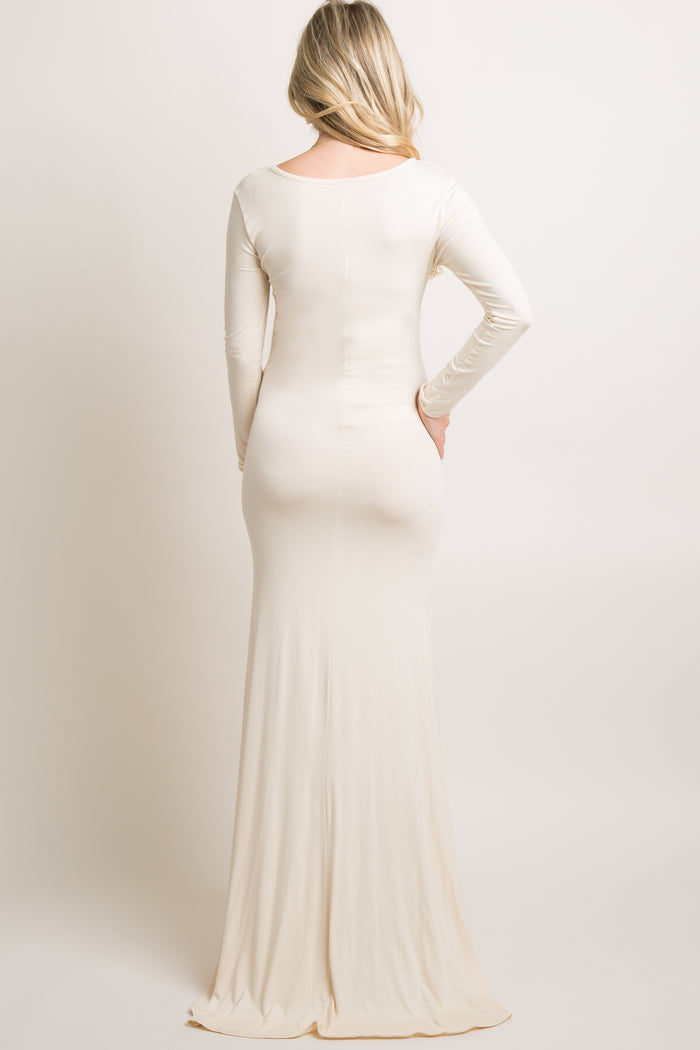 PinkBlush Beige Long Sleeve Photoshoot Maternity Gown/Dress