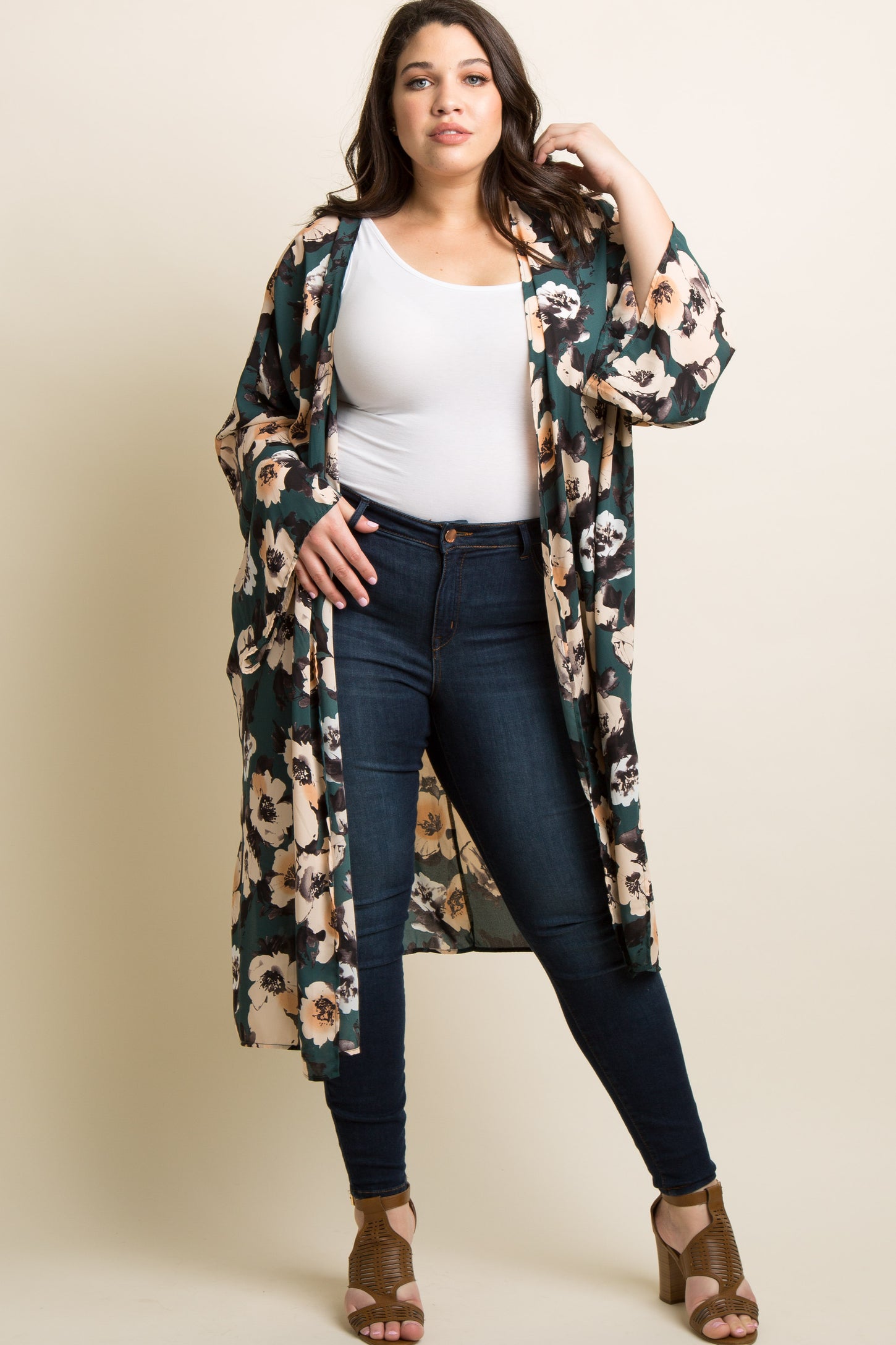 PinkBlush Green Floral Chiffon Long Maternity Plus Cover Up