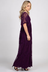 PinkBlush Plum Lace Mesh Overlay Maxi Dress