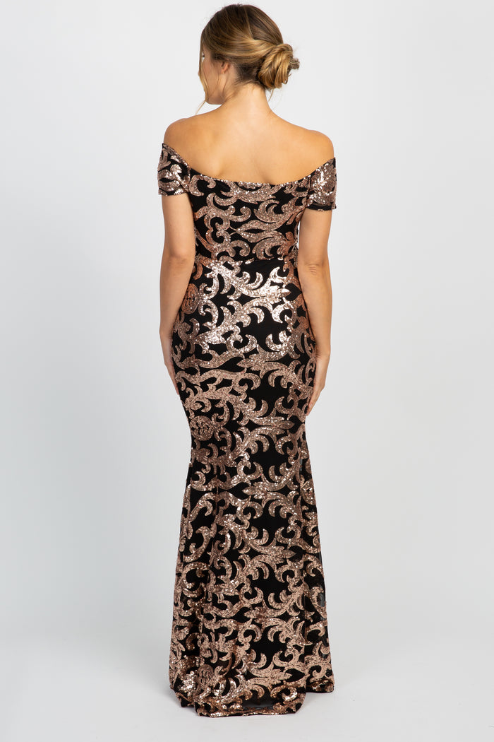 PinkBlush Black Sequin Off Shoulder Wrap Maternity Photoshoot Gown/Dress