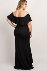 PinkBlush Black Ruffle Off Shoulder Mermaid Maternity Plus Photoshoot Gown/Dress