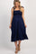 Navy Solid Self-Tie Smocked Maternity Midi Dress
