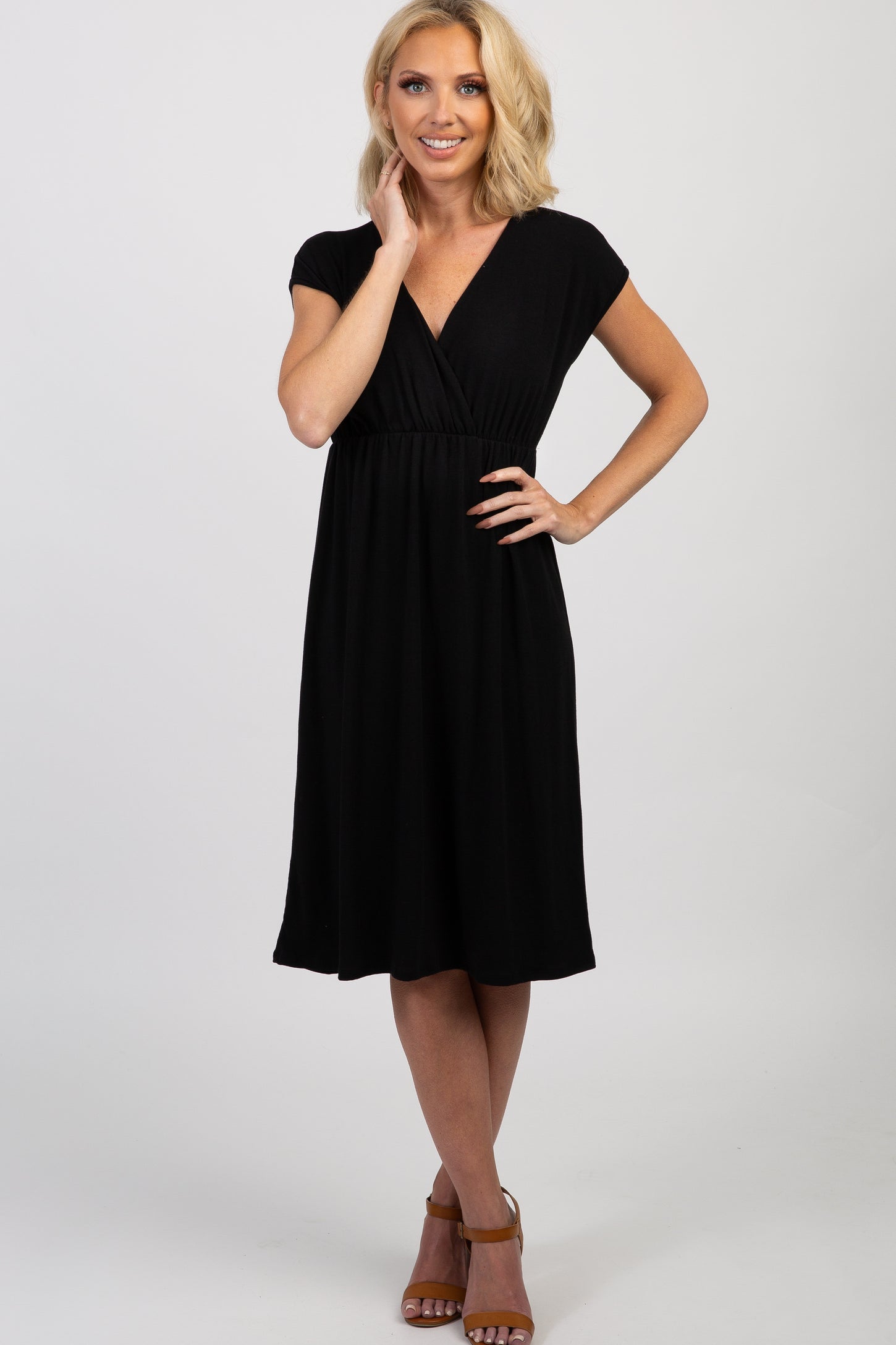 PinkBlush Black Draped Maternity/Nursing Dress