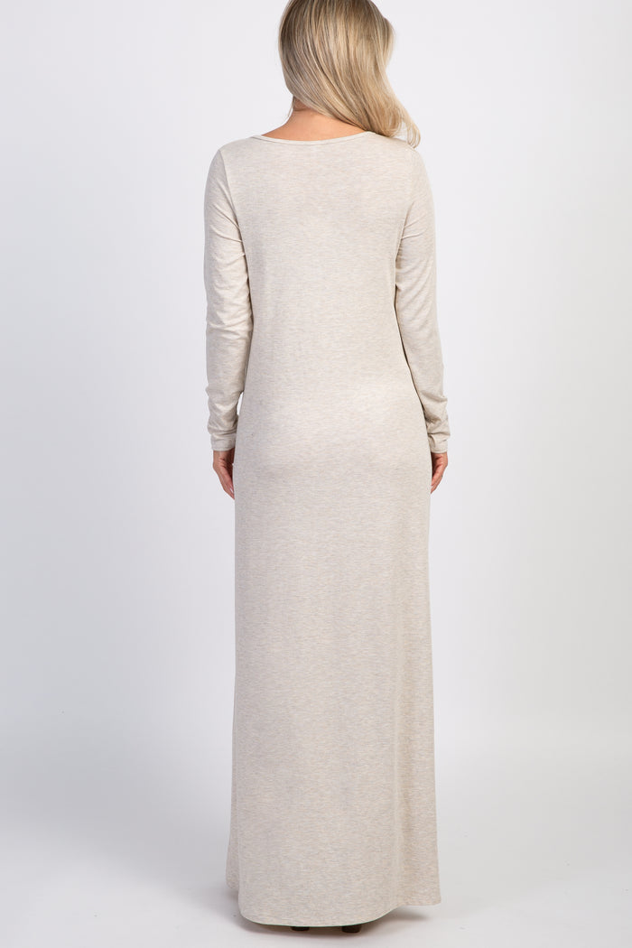 PinkBlush Beige Button Front Maternity Maxi Dress