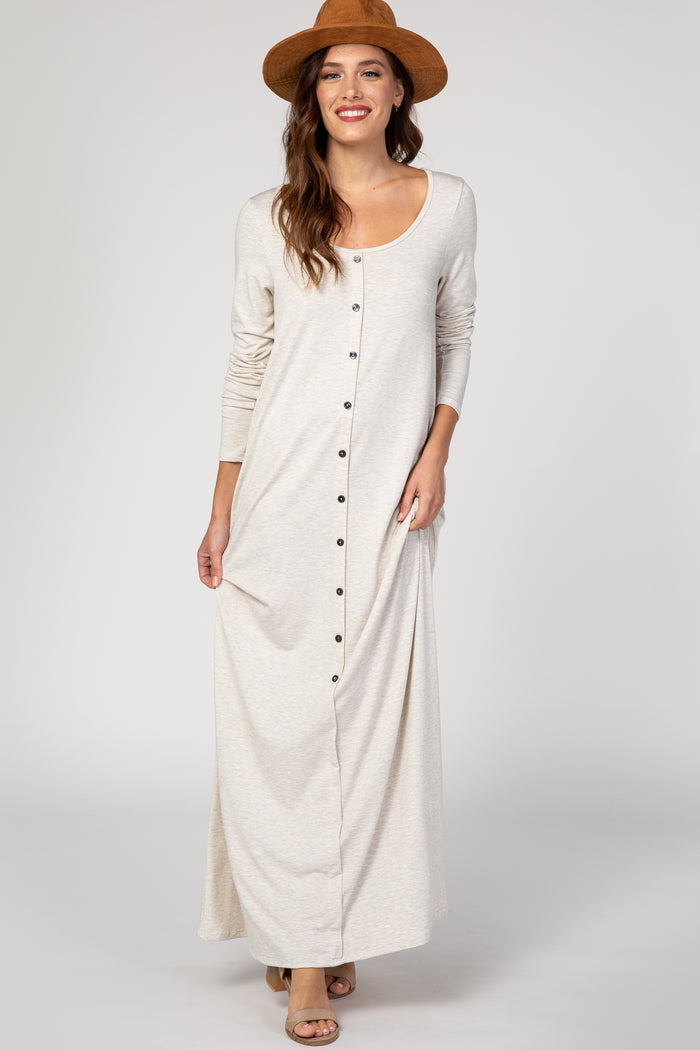 PinkBlush Beige Button Front Maternity Maxi Dress