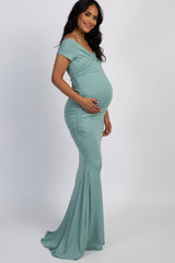PinkBlush Mint Off Shoulder Wrap Maternity Photoshoot Gown/Dress