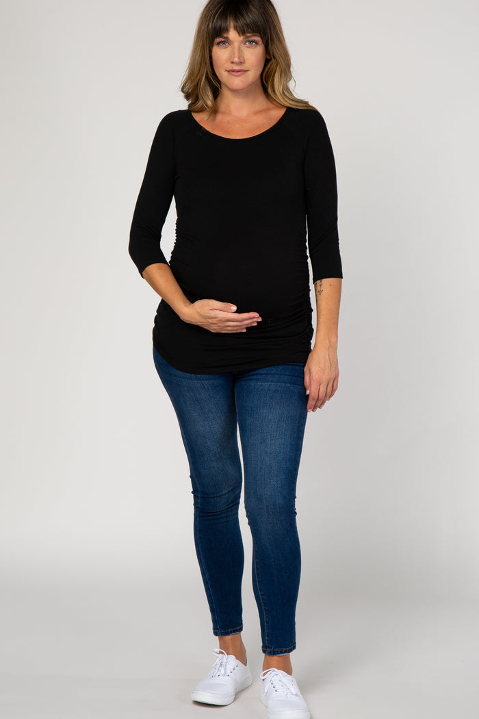 PinkBlush Black Basic Ruched Fitted Maternity Top