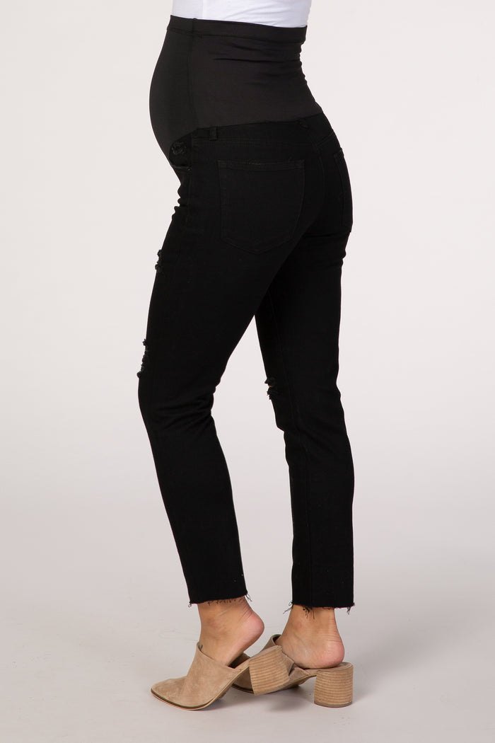 PinkBlush Black Distressed Raw Hem Maternity Jean
