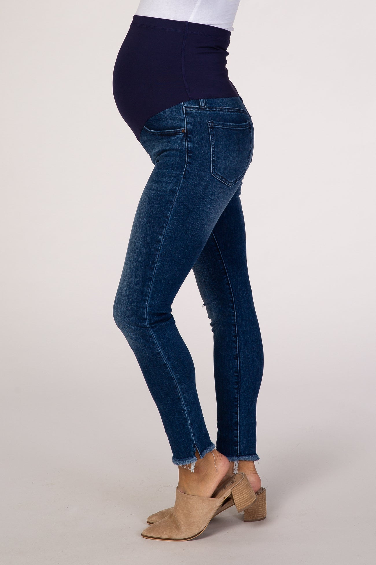 PinkBlush Navy Blue Raw Hem Maternity Skinny Jean