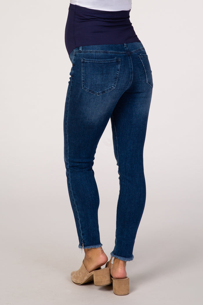 PinkBlush Navy Blue Raw Hem Maternity Skinny Jean