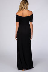 PinkBlush Black Off The Shoulder Short Sleeve Maternity Maxi Dress