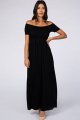 PinkBlush Black Off The Shoulder Short Sleeve Maternity Maxi Dress