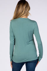 PinkBlush Light Olive Solid Layered Front Long Sleeve Maternity/Nursing Top