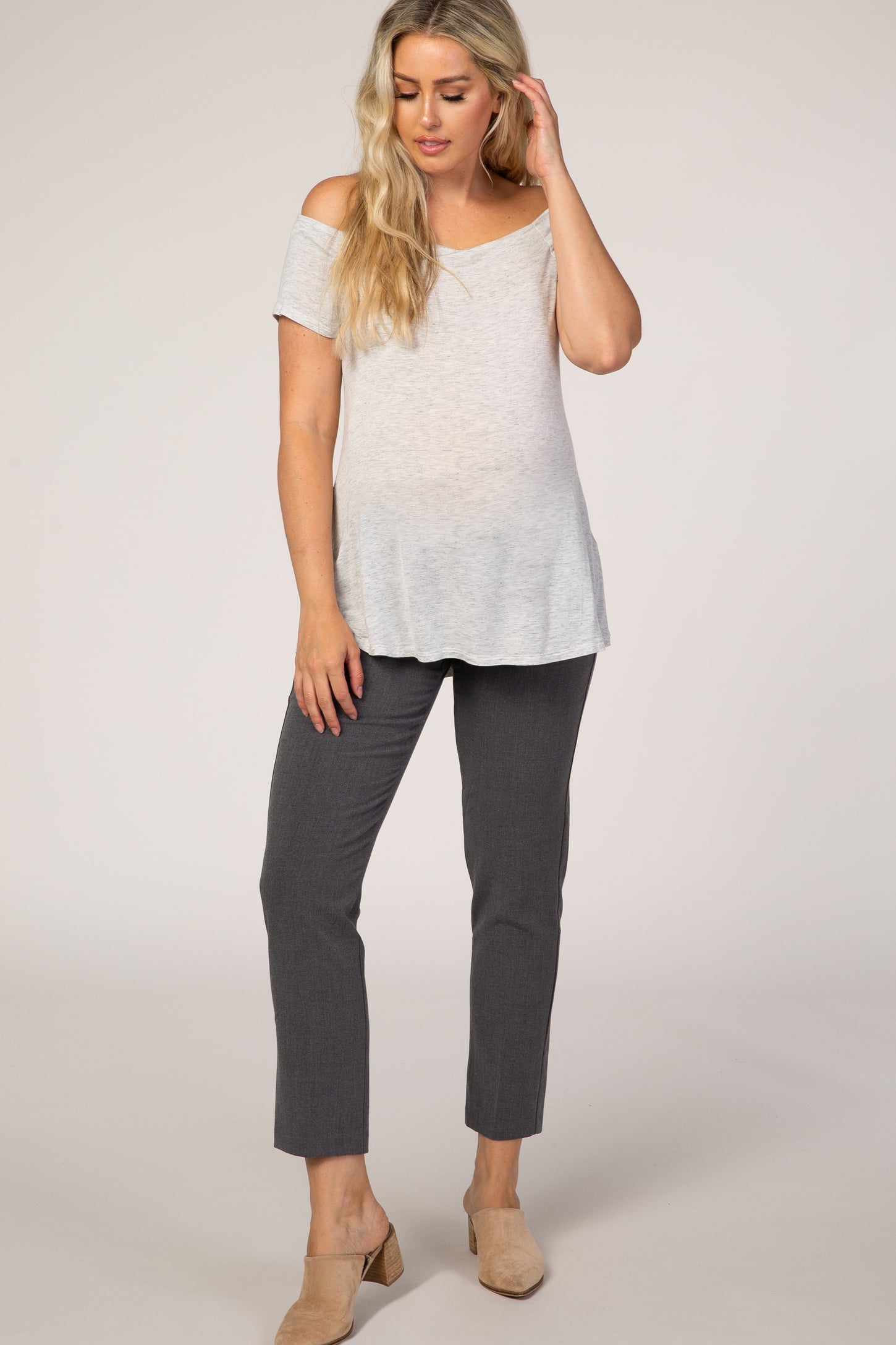 PinkBlush Charcoal Cropped Maternity Dress Pants