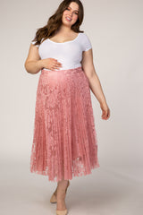 Pink Lace Plus Maternity Midi Skirt