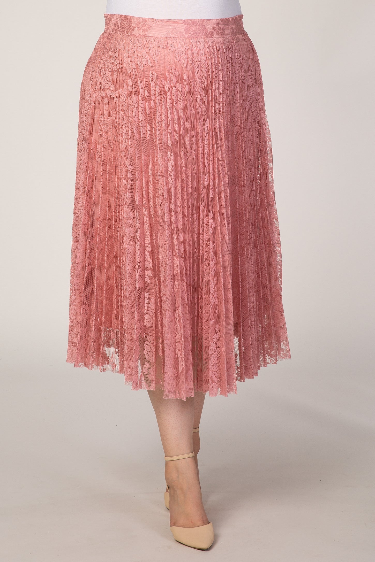 Pink Lace Plus Maternity Midi Skirt