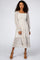 Ivory Floral Smocked Front Ruffle Hem Midi Dress