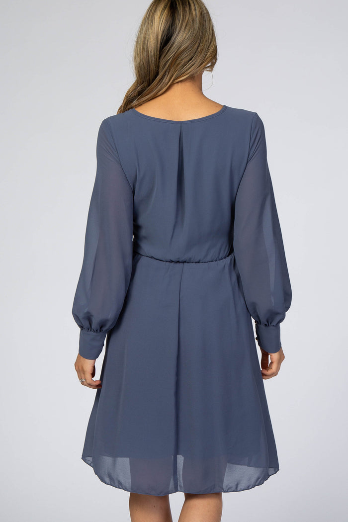 Dusty Blue Chiffon Wrap Dress