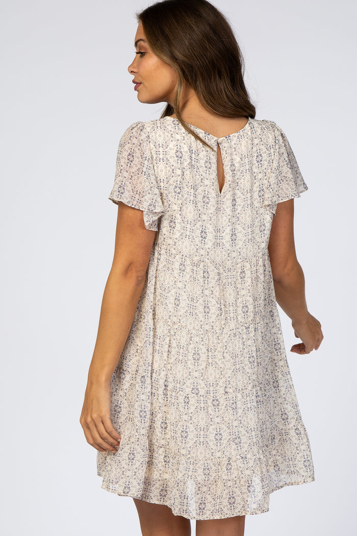 Ivory Floral Tiered Maternity Babydoll Dress