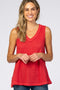 Coral Waffle Knit V-Neck Top