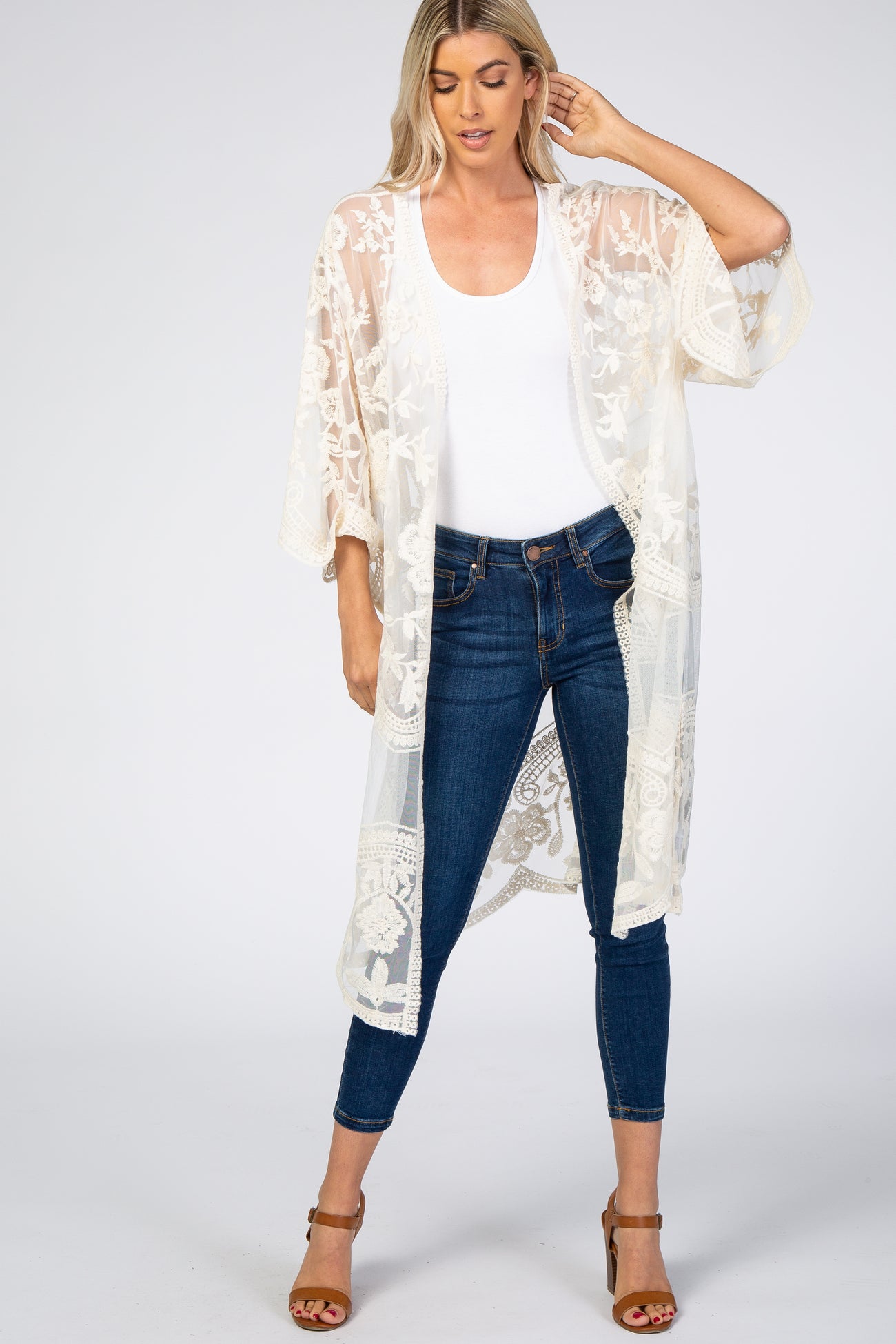 Cream Mesh Lace Maternity Cover Up