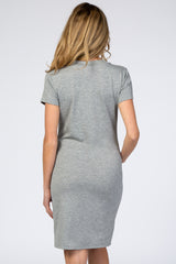 Grey Button Front Maternity Dress