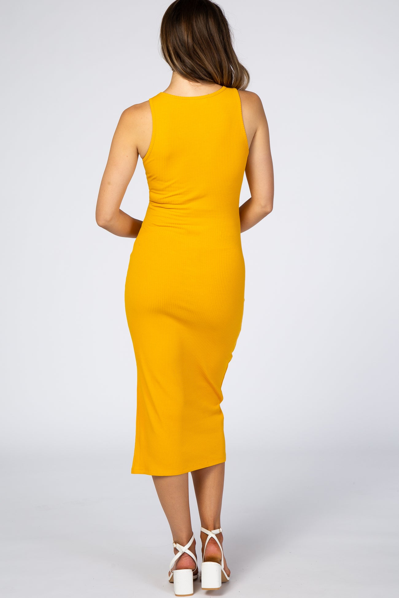 Yellow Ribbed Maternity Midi Dress