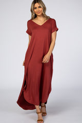 Rust Side Slit Maternity Maxi Dress