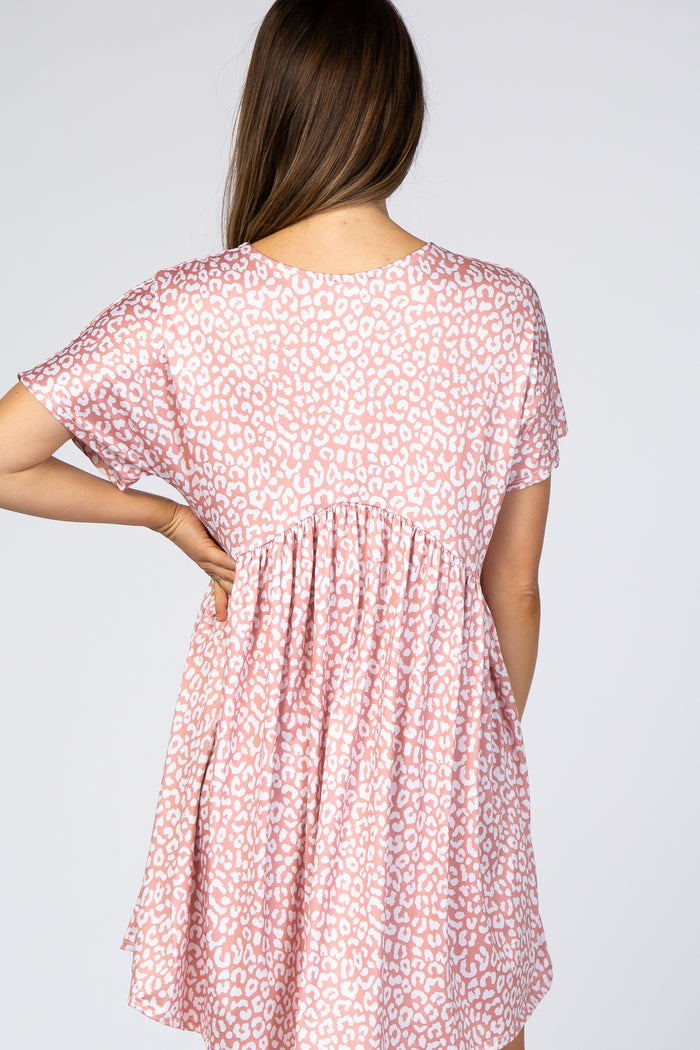 Peach Animal Print Short Sleeve Maternity Dress