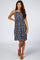 Nave Blue Ribbed Snap Button Front Fitted Midi Dress