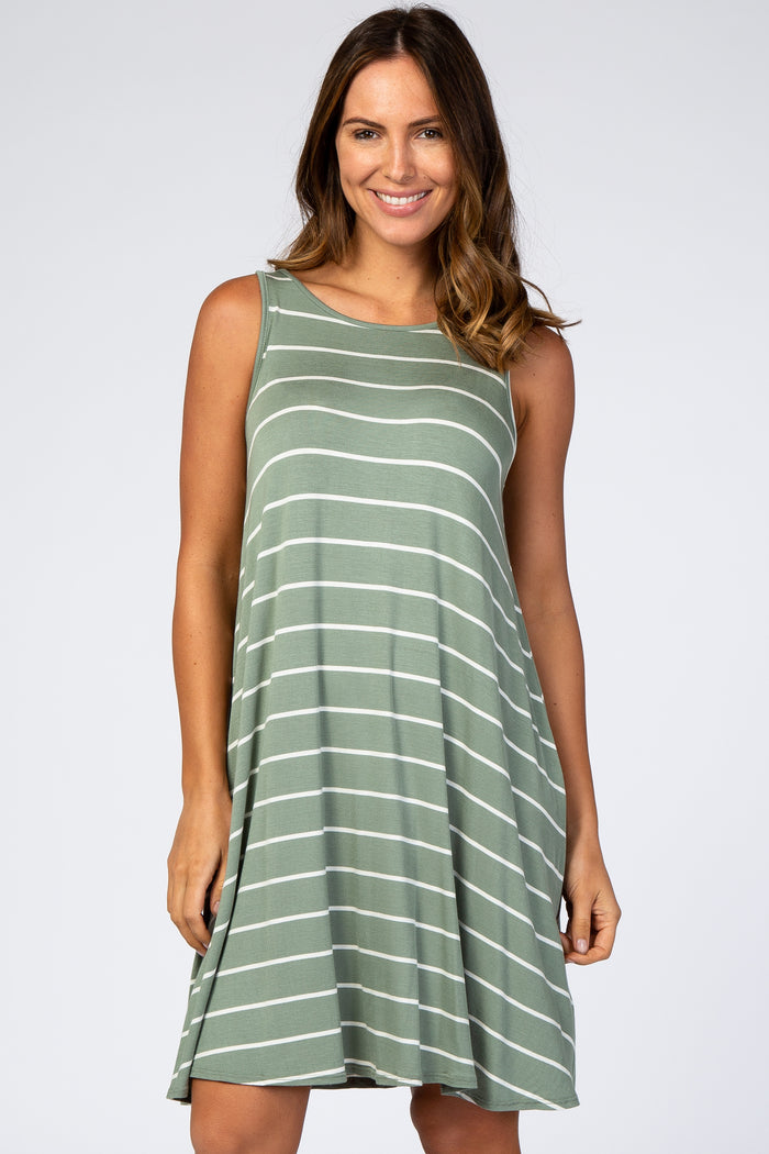 Light Olive Striped Sleeveless Dress