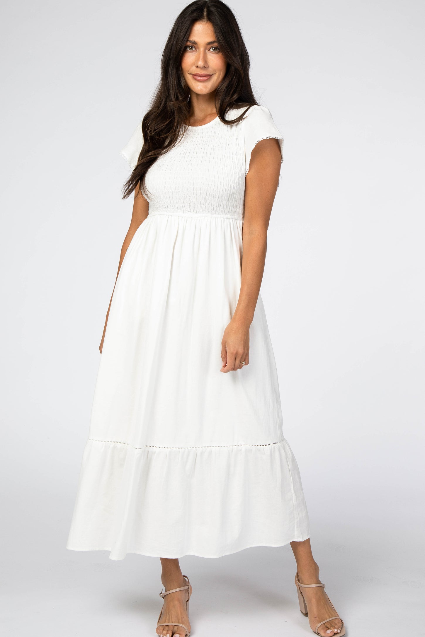 White Smocked Maxi Dress