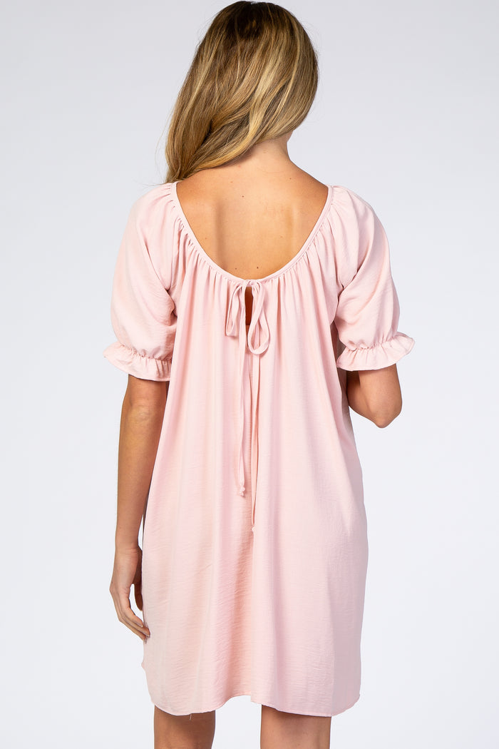 Pink Short Ruffle Sleeve Maternity Dress