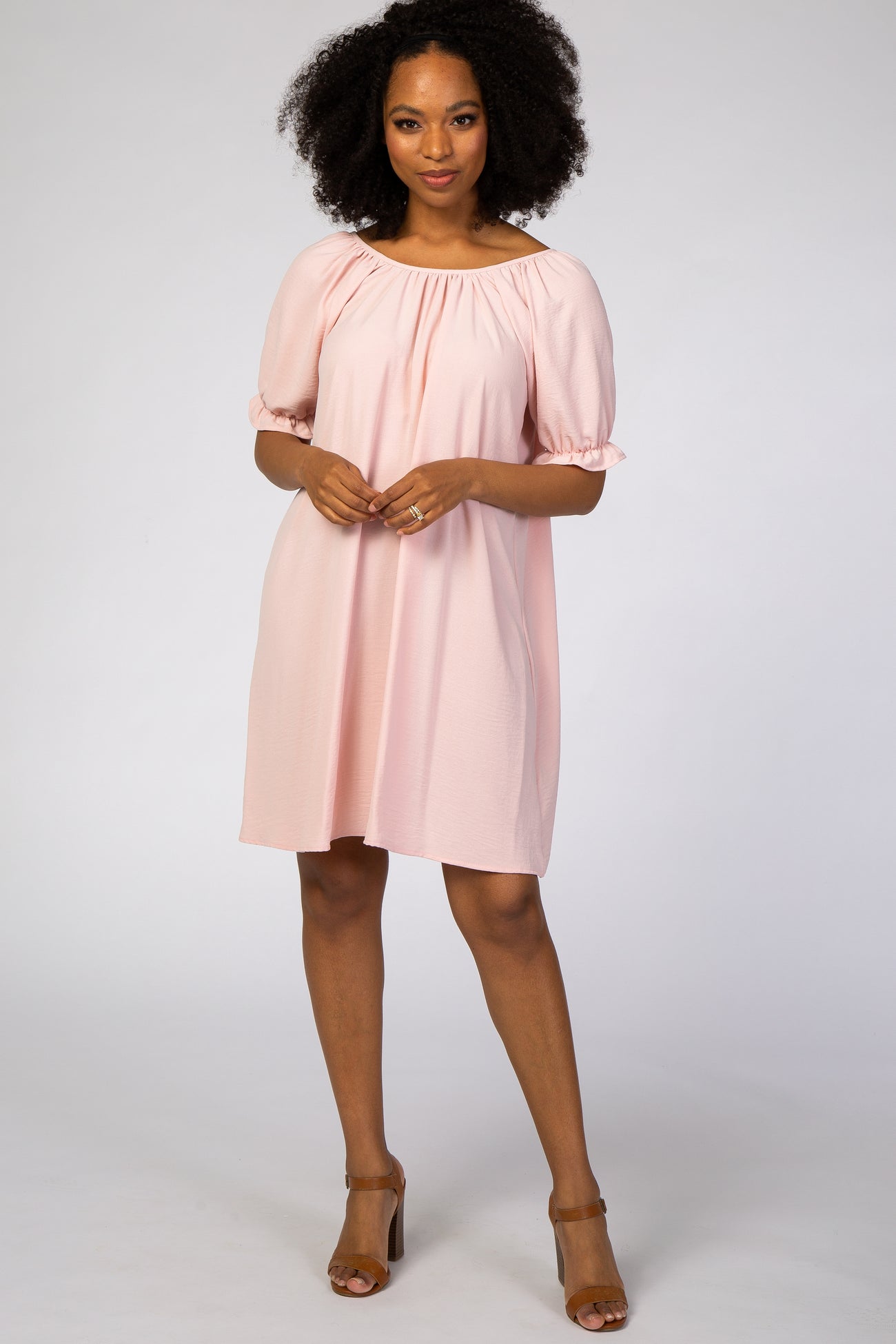 Pink Short Ruffle Sleeve Maternity Dress