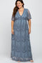 Blue Lace Mesh Overlay Plus Maxi Dress