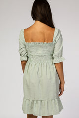Mint Gingham Print Puff Sleeve Dress