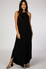 Black High Neck Side Slit Maxi Dress