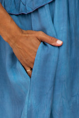 Blue Halter Neck Ruffle Accent Dress