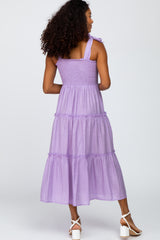 Lavender Shoulder Tie Tiered Midi Dress